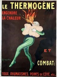 O termogénio gera calor e combate a tosse, reumatismo, pontos laterais, etc: cartaz de Leonetto Cappiello (1875-1942)
