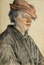 Retrato de um Jovem de Boné e virado à direita, c.1500-42 (giz e lavagem sobre papel)