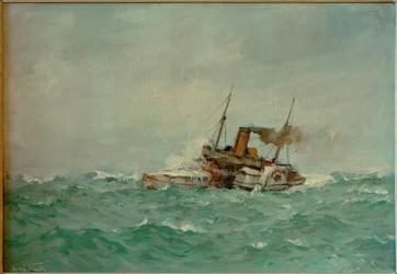 Navio de remo no mar agitado