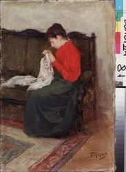 No trabalho. Pintura por Leonid Osipovich Pasternak (1862-1945), óleo sobre tela. Arte russa do século XIX-20, arte moderna. Galeria Regional de Arte, Vologda (Rússia).