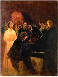 Leo Tolstoy no concerto dado por Anton Rubinstein (1829-1894) par Pasternak, Leonid Osipovich (1862-1945). Pastel sobre papelão, tamanho: 64x50
