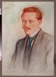 Retrato do poeta Jurgis Baltrusaitis (1873-1944). Trabalho de Leonid Osipovich Pasternak (1862-1945), giz vermelho e giz sobre papel