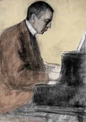 Retrato de Sergei (Sergei) Rachmaninov (Serge Rachmaninoff ou Rakhmaninov) (1873 - 1943), compositor e pianista russo. desenho de Leonid O. Pasternak (1862-1945).