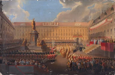 Inauguração do monumento ao imperador Franz I da Áustria em 19 de junho de 1846 na Franzensplatz de Viena