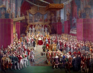 A coroação do imperador austríaco Fernando I (1793-1875), também rei da Boémia com o nome de Fernando V, na Catedral de São Vito em Praga, 1836, Praga, Galeria Nacional