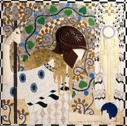 Pallas Athene (painel em mosaico de porcelana, vidro, madrepérola e bronze)