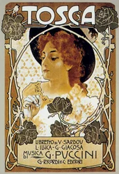 Capa de Leopoldo Metlicovitz da partitura da ópera Tosca de Giacomo Puccini