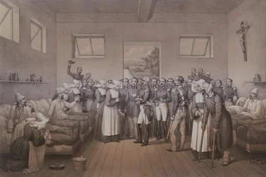 Aimable Jean Jacques Pelissier (1794-1864) Duque de Malakoff visitando os soldados feridos após a captura de Sebastopol em 1855
