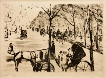 Avenida no Tiergarten com carruagem em primeiro plano