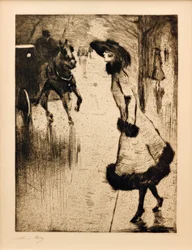 Senhora, chamando um táxi de cavalo