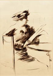 Senhora de leitura no café II