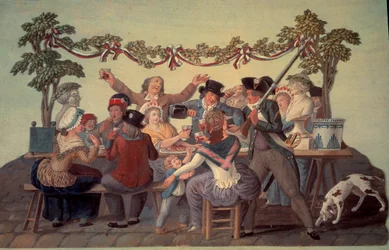 Revolução Francesa de 1789: "A Refeição Republicana". Gouache des freres Lesueur (século XVIII)