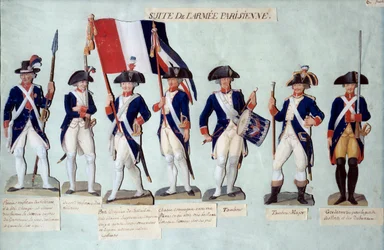 O exército parisiense sob a revolução francesa Gouache des freres Lesueur (século XVIII)