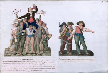 O triunfo de Marat e Camille Jordan disse "cortou suas cabeças", c.1792 (guache no cartão)