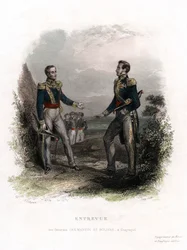 Reunião entre os generais San Martín e Bolivar, Guayaquil, Equador, 1822, século XIX.
