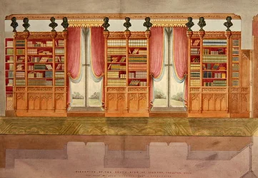 Elevação da biblioteca do lado sul, Snelston Hall, Derbyshire (caneta, lápis, tinta e aquarela sobre papel)