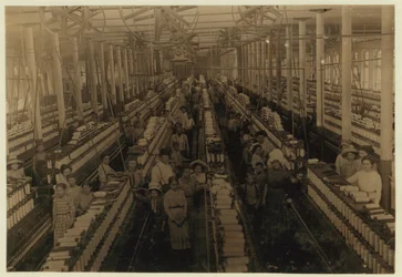 Crianças, trabalhando, em, a, girar, sala, em, magnolia, algodão, moinhos, mississippi, 1911