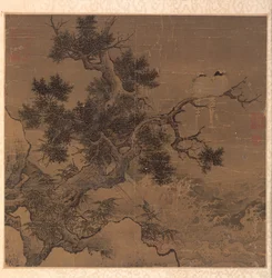 Pássaros em uma árvore acima de uma catarata, 1127-1279.