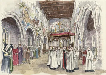 Procissão cerimonial na Igreja de São Pedro, Barton-upon-Humber, Lincolnshire (aguarela sobre papel)