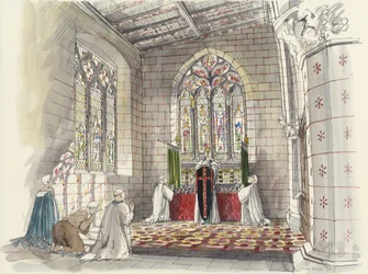 Sacerdote no altar da Igreja de São Pedro, Barton-upon-Humber, Lincolnshire (aguarela sobre papel)