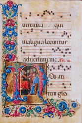 Biblioteca Piccolomini: livro coral, código. 22.7, ff. 22v com "Cristo antes de Pilatos", de Liberale da Verona (cerca de 1445 - 1527/9).