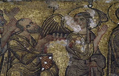 Anjo, detalhe dos mosaicos na Basílica da Natividade (Lista do Patrimônio Mundial da Unesco, 2012), Belém, Palestina