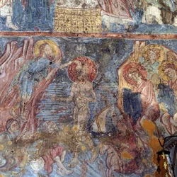 Batismo de Jesus, afresco na igreja em Alikampos, Creta, Grécia (foto)