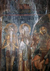 Cristo e Santos, fresco na igreja de Agios Ioannis, Kantanos, Creta, Grécia (foto)