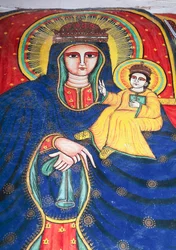 Fresco retratando Maria e Criança, Igreja de Nossa Senhora Maria de Sião (século XVII), Aksum (Lista do Património Mundial da Unesco)