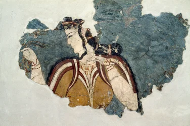 Fragmento fresco representando a figura feminina, de Micenas, Grécia, civilização micénica