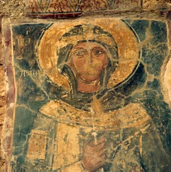 Fresco de santo, ruínas em Alikianos, Creta, Grécia (foto)
