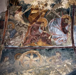 Fresco de santos na igreja bizantina de Agios Georgios Xifoforos, Apodoulou, Creta, Grécia (foto)