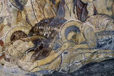 Frescoes with Christ dead in Church of Metamorphosis tou Sotiros), Kefali, Creta, Grécia (foto)