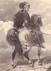 O chefe militar e político italiano Gian Giacomo Trivulzio (1440-1518), gravura, 22x16 cm, de Galerie Historique de Versailles, Histoire de France, editor Charles Gavard, Paris, cerca de 1840