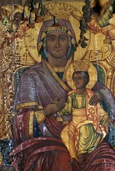 Madonna e Child, pintura dourada, igreja bizantina de Agios Georgios, Vathi, Creta, Grécia (foto)