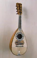 Bandolim napolitano, instrumento musical construído na oficina do luthier Pasquale Scala em Praiano, Campânia. Itália, século XX