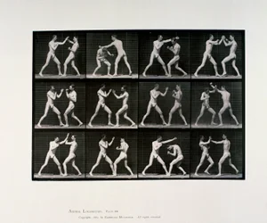 Atletas masculinos nus a boxear, cerca de 1872-1885
