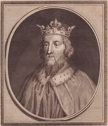 Retrato de Alfred Great (849-889), Rei de Wessex, Reino Unido, gravura em cobre de John Goldar (1729-1795)