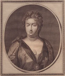 Retrato de Anne Stuart, Rainha da Grã-Bretanha (1665-1714), gravura em cobre de John Goldar (1729-1795) de pintura de G Kneller