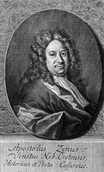 Retrato de Apostolo Zeno (cerca de 1668-1750), poeta italiano, libretista, jornalista e homem de letras, gravura