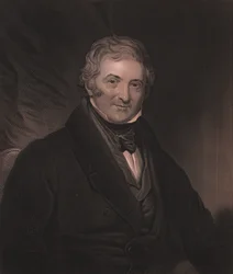 Retrato do dramaturgo inglês Thomas Morton (1764-1838), gravura de W Hunt de pintura de Martin Archer Shee, 23x32 cm, Virtue and Co Publisher, Londres, cerca de 1860
