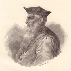 Retrato do Almirante italiano Andrea Doria (1466-1560), gravura em cobre de Ludovico Pelli