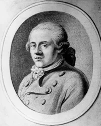 Retrato de Jakob Michael Reinhold Lenz (1751-1792), escritor alemão do movimento Sturm und Drang, gravura