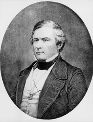 Retrato de Millard Fillmore (1800-1874), advogado e político americano que serviu como 13º Presidente dos Estados Unidos de 1850 a 1853, gravado após daguerreótipo de Mathew Brady (1822-1896)