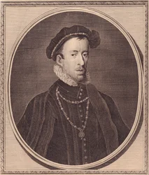 Retrato de Thomas Howard, 4º Duque de Norfolk (1536-1572), gravura em cobre de John Goldar (1729-1795)