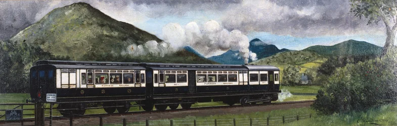 O Trem Motor a Vapor Coniston na Ferrovia Furness, Cumbria