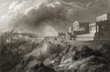 A New Royal High School, em Edimburgo, de "Vistas selecionadas de algumas das principais cidades da Europa, gravada por E. Goodall, publicada em Londres, 1832