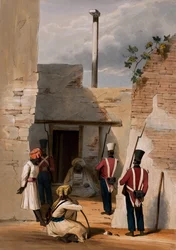 A prisão de Hadjee Khan Kakus - Cabool, de "O assalto de Ghuznee e Khelat" de W. Taylor, 1839