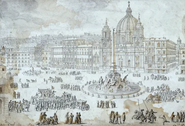 Piazza Navona em Roma, por Lievin Cruyl (1640-1720), Itália