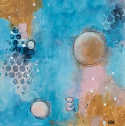 Círculos abstratos em azul e dourado
